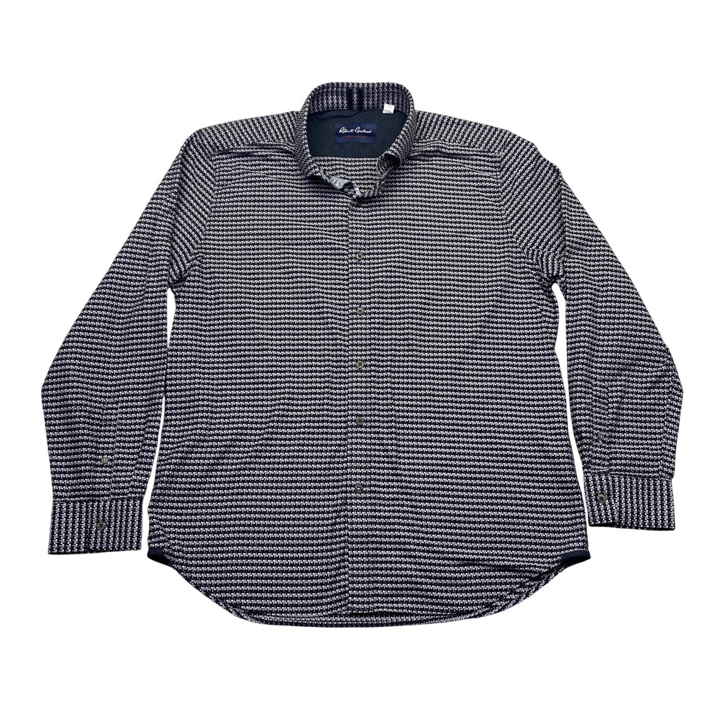 Robert Graham Modern Americana Mens 2XL Tailored Fit Navy White Geometric Shirt